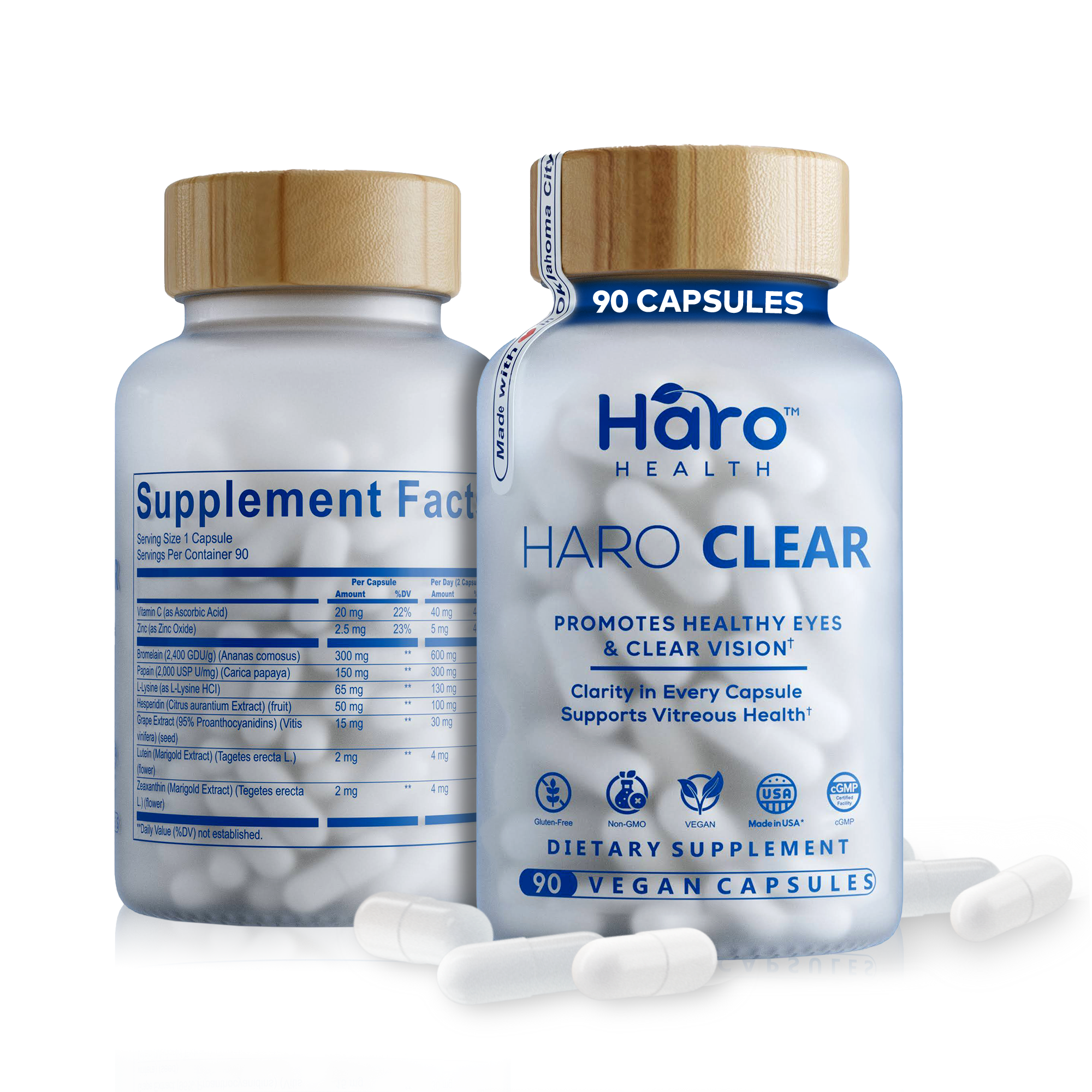 Haro Clear - Lutein Zeaxanthin Eye Vitamins, Vision Health Supplements for Adults, Dry Eyes Formula, Lysine Supplement - Floaters Supplements - Vision Health Vitamins with AREDS 2 Formula- 90 Capsules